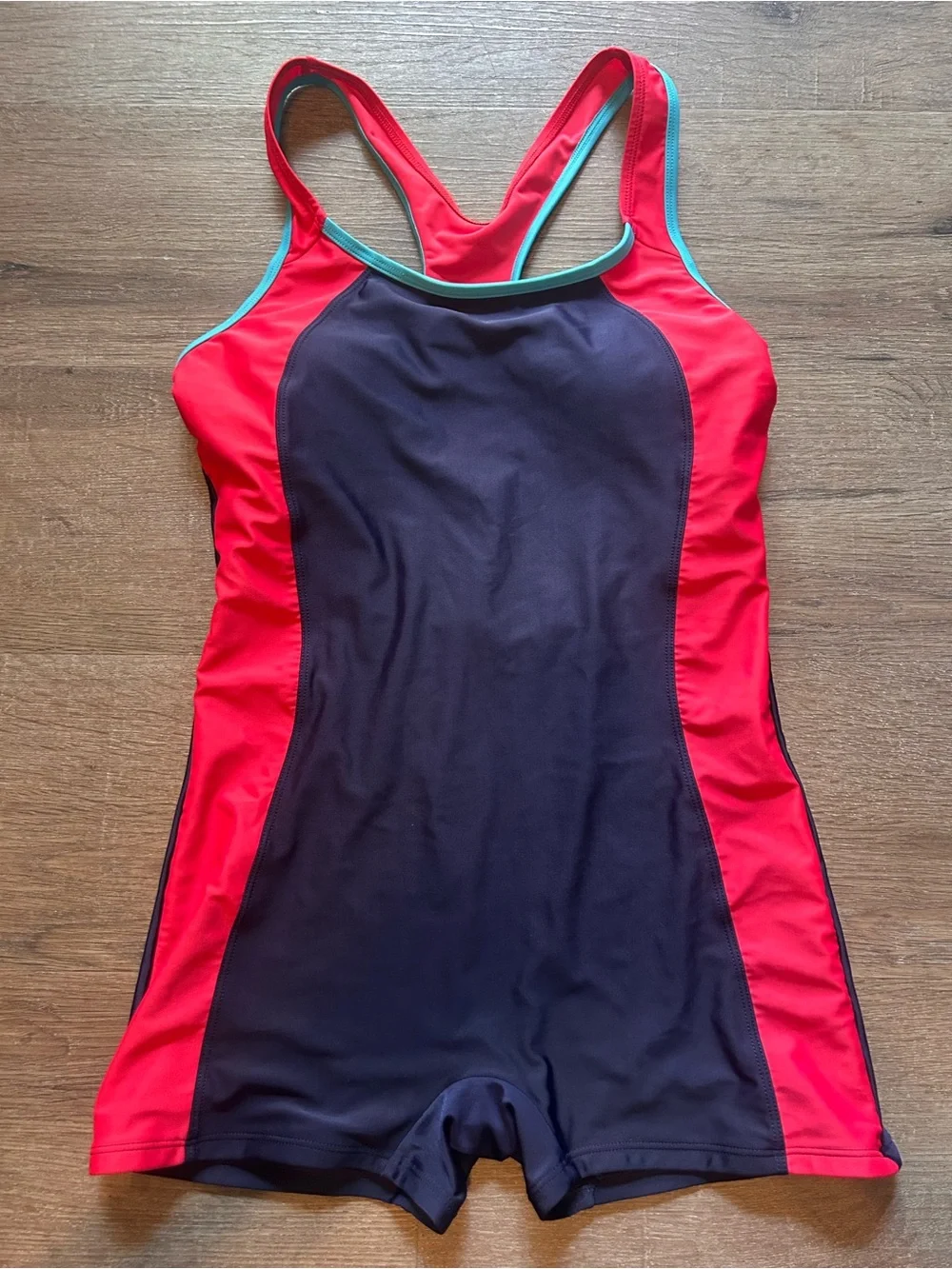 Charmo One-Piece Swimsuit Womens Size S Navy Red Teal Colorblock Boyleg